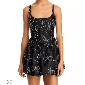 LoveShackFancy Black Mini Dress with White Embellishments